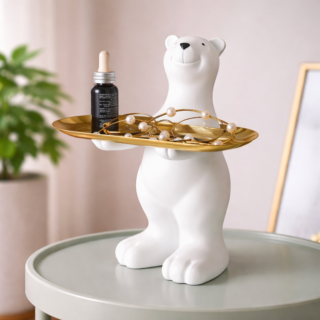 Nordic Creative Polar Bear Butler – Luxury Entrance Tray for Keys & Accessories